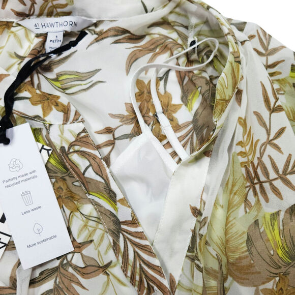 41 Hawthorn Petite Floral Midi Dress Button Front Tie Waist Ivory Resort Chic 5P - Picture 4 of 11